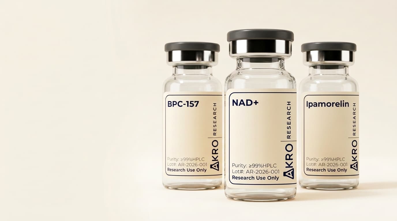 AKRO Research peptide vials — light studio
